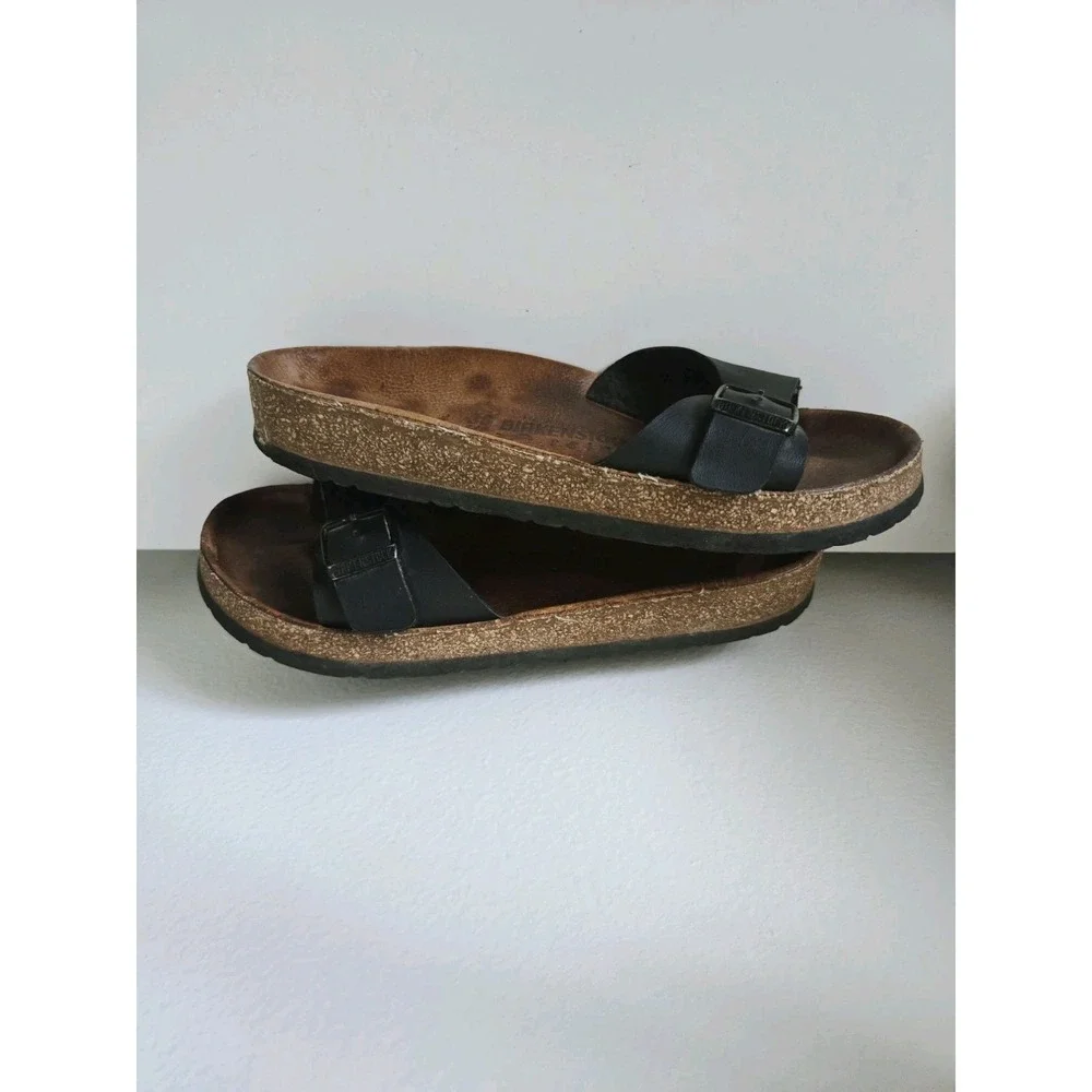 Birkenstock Relax Black Leather Madrid Single Strap Sandals‎ Women's EU38/US7